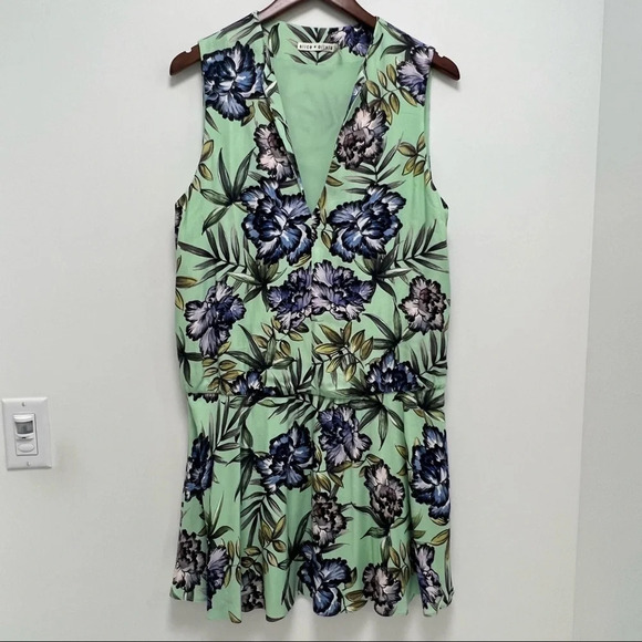 Alice + Olivia Brooke Oasis Mint Floral Sleeveless Mini Dress Tropical Size 10 - Picture 3 of 11